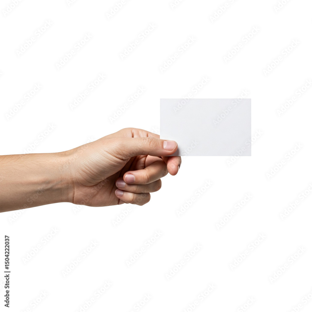 Hand holding a blank business card isolated on transparent background Hand holding a blank business card isolated on transparent background