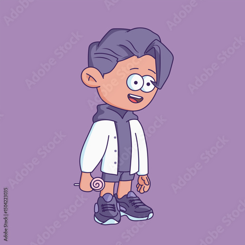 Cartoon-style character illustration with a bored or tired expression.