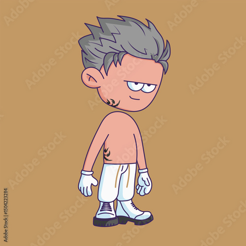 Cartoon-style character illustration with a bored or tired expression.