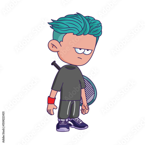 Cartoon-style character illustration with a bored or tired expression.