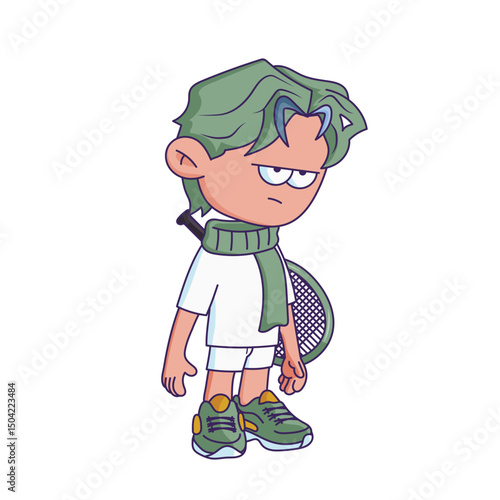 Cartoon-style character illustration with a bored or tired expression.