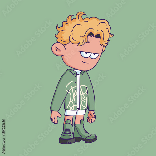 Cartoon-style character illustration with a bored or tired expression.