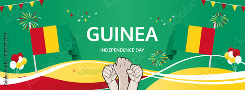 Guinea Independence Day modern greeting banner. 2 October Happy National Day. Festive horizontal background with flag colors, great for carnival poster, tourism campaign, holidays flash sale