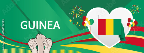 Guinea Independence Day modern greeting banner. 2 October Happy National Day. Festive horizontal background with flag colors, great for carnival poster, tourism campaign, holidays flash sale