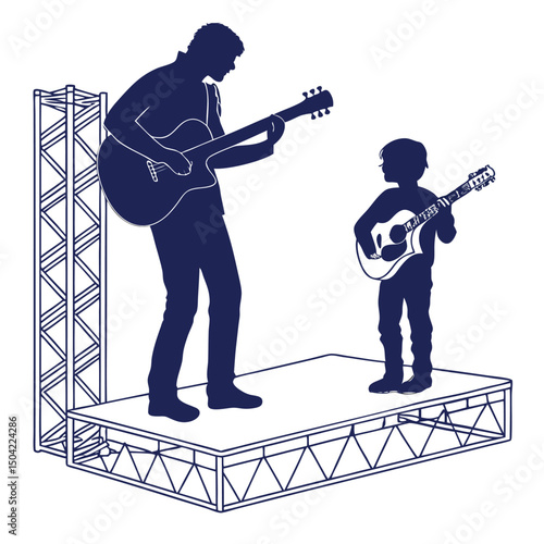 Solid black silhouette of a guitarist strumming, vector EPS