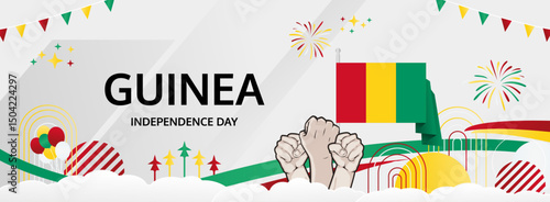 Guinea Independence Day modern greeting banner. 2 October Happy National Day. Festive horizontal background with flag colors, great for carnival poster, tourism campaign, holidays flash sale