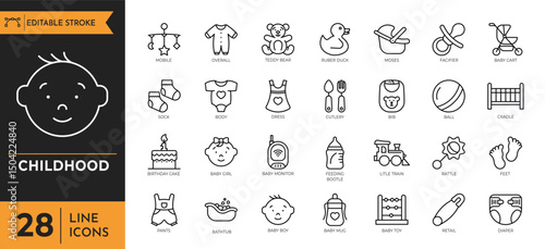 Childhood outline icon set. editable stroke. Vector illustration