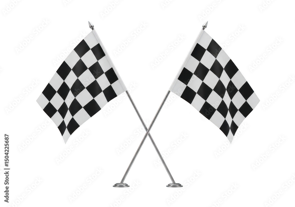 Fototapeta premium Two crossed checkered flags isolated on transparent background