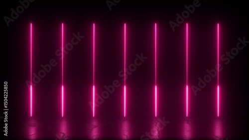 Wallpaper Mural Pink Neon Light Lines moving from Bottom to Top on Dark Reflective Surface - Abstract Background Torontodigital.ca