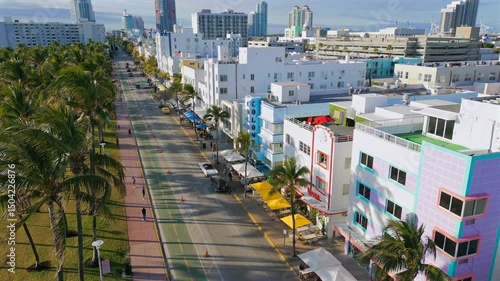 Aerial of Ocean dr in Miami beach Florida USA