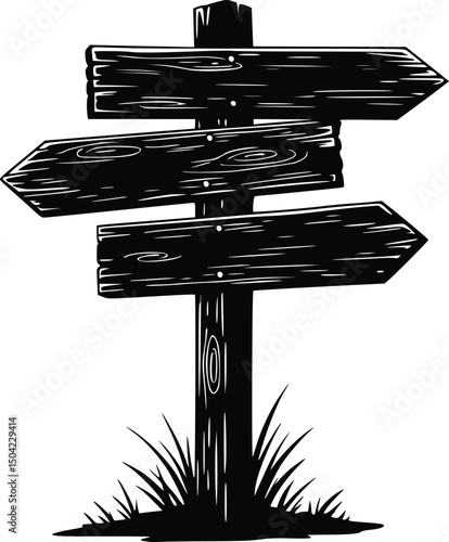 Rustic vintage wooden signpost with multiple directional arrows for navigation and travel guidance

