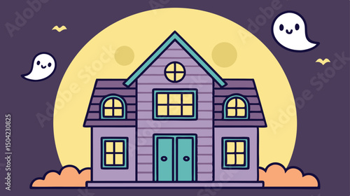 Friendly Haunted House with Cute Ghosts