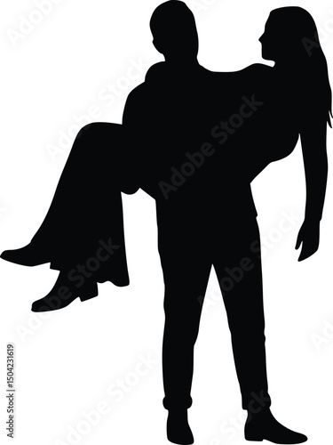 A romantic silhouette of a man carrying a woman, expressing love and affection, ideal for wedding or relationship themes.