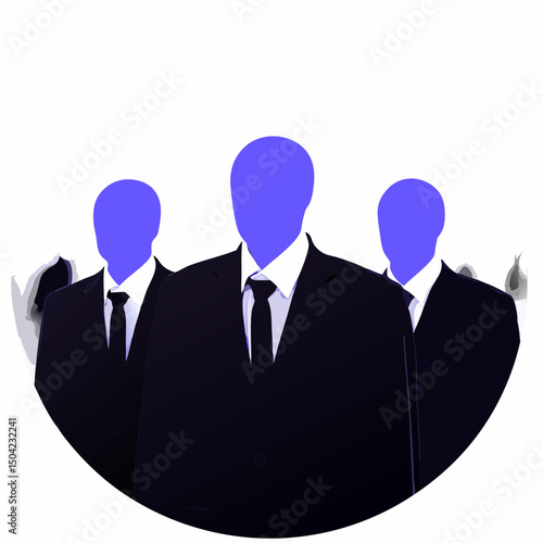 Vector group of blue mannequins wearing business suits, exuding professional vibe and modern style, Copy space
