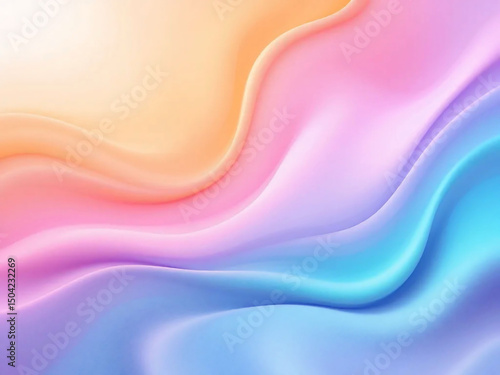 Soft pastel abstract waves in pink, blue and yellow tones.