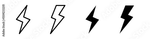 Lightning icon set – Vector illustrations of thunder, bolt, flash, and electricity symbols