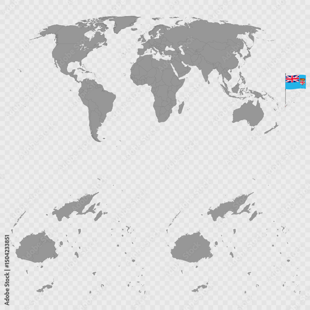 Fototapeta premium Fiji Map Set with World Location.