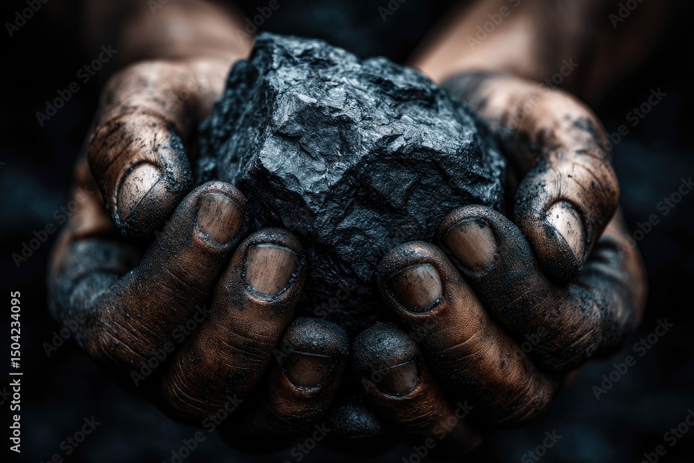 Close-up of hands holding a piece of coal. Close-up of hands holding a piece of coal.