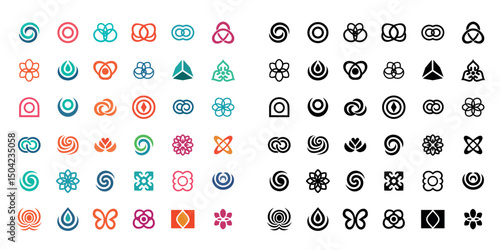 Abstract weird atomic geometric vector shapes collection. Graphic elements