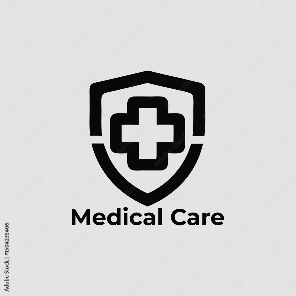 Fototapeta premium Modern Medical Care Logo Design with Shield and Cross Symbol