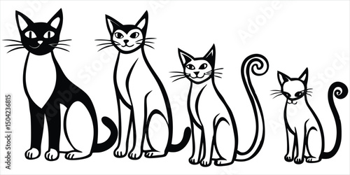 Minimalist Cat Designs in Black and White Suitable for trendy aesthetic themes in digital art. photo