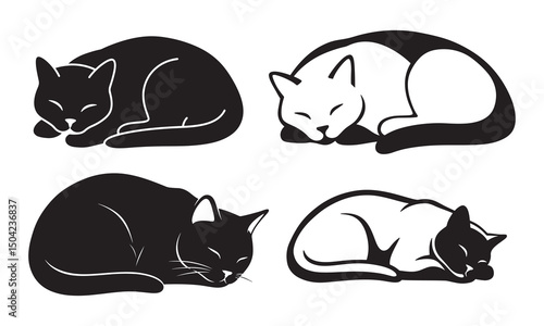 black and white Cats Sleeping Vector Images