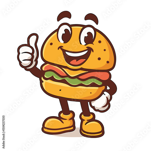 Hamburger Mascot Cartoon Thumb Up Hand Illustrations