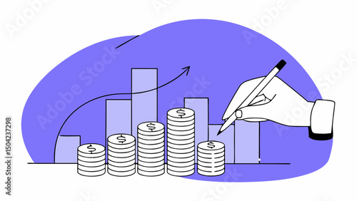 Vector Investing in financial growth with stacked coins and charts, illustrating progress and strategy, Copy space