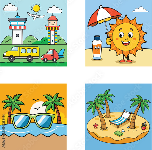 summer beach set  and Travel Journal Vector Illustration new unique trendy design 2025