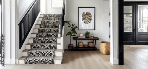 Modern Home Interior Design: Staircase with Geometric Runner
