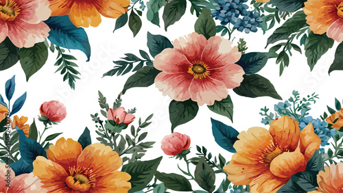 seamless floral pattern, Groovy autumn flowers vector seamless pattern with retro fall florals, Abstract Floral Watercolor Painting