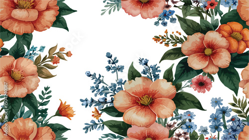 seamless floral pattern, Groovy autumn flowers vector seamless pattern with retro fall florals, Abstract Floral Watercolor Painting