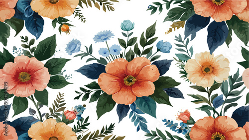 seamless floral pattern, Groovy autumn flowers vector seamless pattern with retro fall florals, Abstract Floral Watercolor Painting