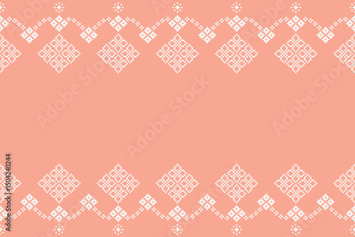 Ethnic geometric fabric pattern Cross Stitch.Ikat embroidery Ethnic oriental Pixel pattern rose pink gold background. Abstract,vector,illustration. Texture,clothing,scarf,decoration,silk wallpaper.