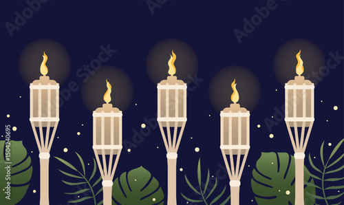 Tiki torch tropical night scene

