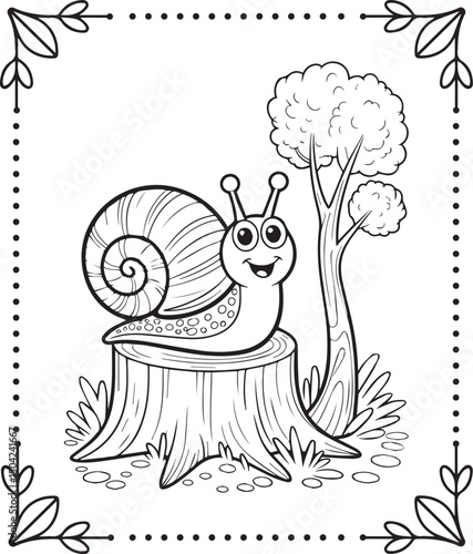 Cute kawaii snail cartoon vector line art coloring page for kids and toddlers