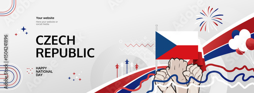 Czech Republic Independence Day modern greeting banner. 28 October Happy National Day. Festive horizontal background with flag colors, great for carnival poster, tourism campaign, holidays flash sale