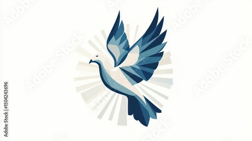 Jesus and Holy Spirit dove clipart, religious unity, minimalist design, white and light blue, isolated on white background