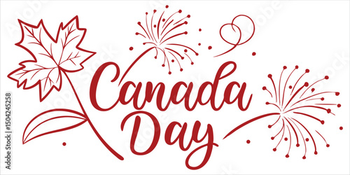 Patriotic Canada Day Design Bold typography, energetic fireworks, and iconic maple leaf create a lively tribute to Canada’s national holiday.