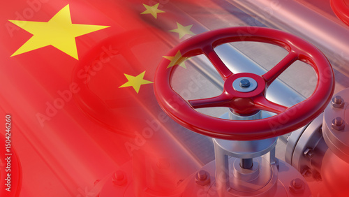 Oil pipe with China flag. P...