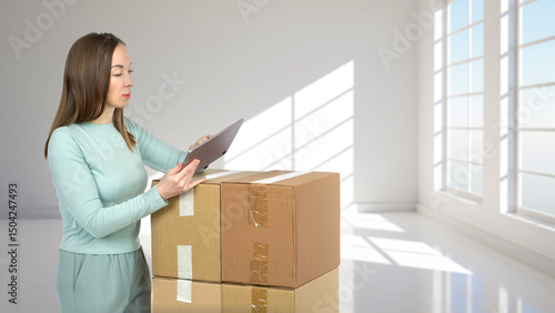 Woman doing moving. Girl re...