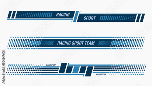 Set of vector car stripes design. Racing design. Car race stripes. Racing line sticker design. Graphic sport decal vinyl element. Automobile decoration. Vector racing design set 