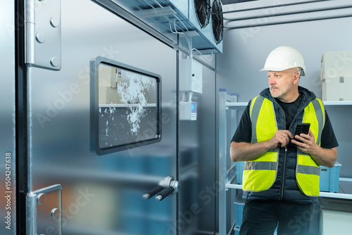 Man near industrial freezer...
