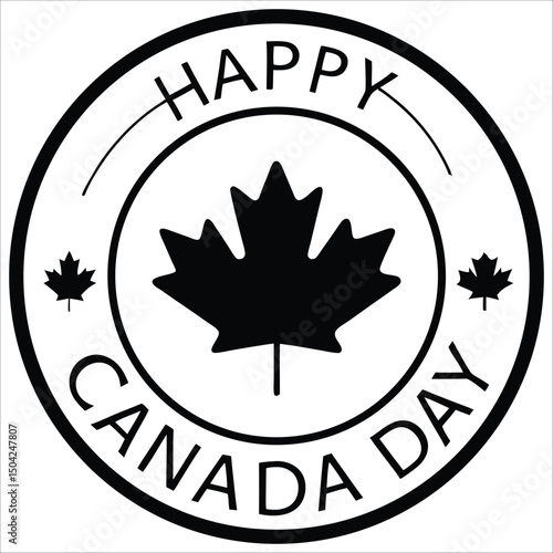 Vector badge for Canada Day stylish black and white design with Happy Canada Day text and three maple leaves, great for branding, decor, and celebratory campaigns.