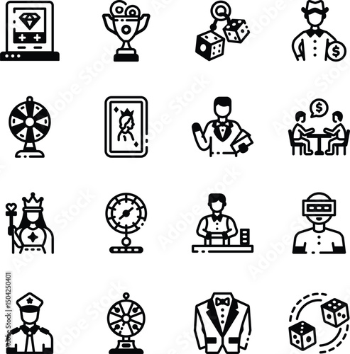 Collection of Linear Style Poker Art Icons 
