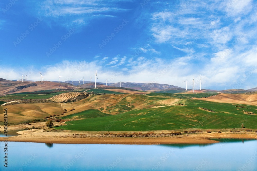Naklejka premium the lakes formed by the dam on the Guadalhorce river called Embalse del Conde de Guadalhorce