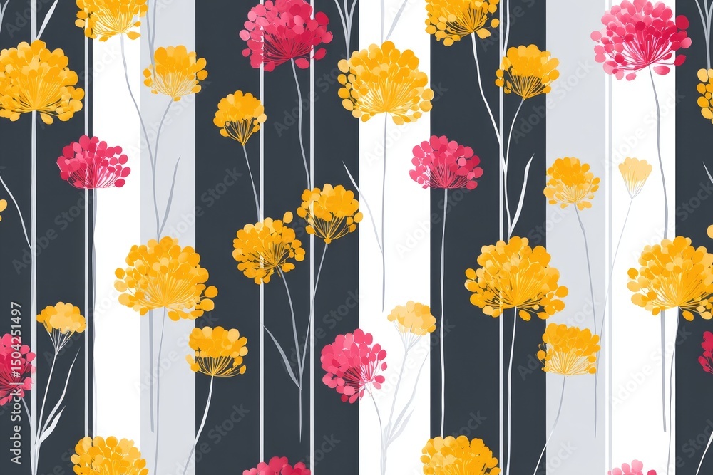 Obraz premium Striped floral pattern with bright flowers.