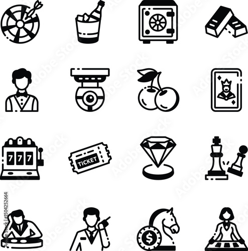 Collection of Linear Style Gambling Icons 
