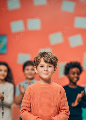 boy with ADHD standing at front of classroom