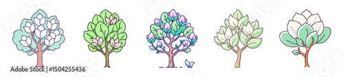 magnolia tree icon, magnolia tree line art - simple line art of magnolia tree, perfect for magnolia tree logos and icons